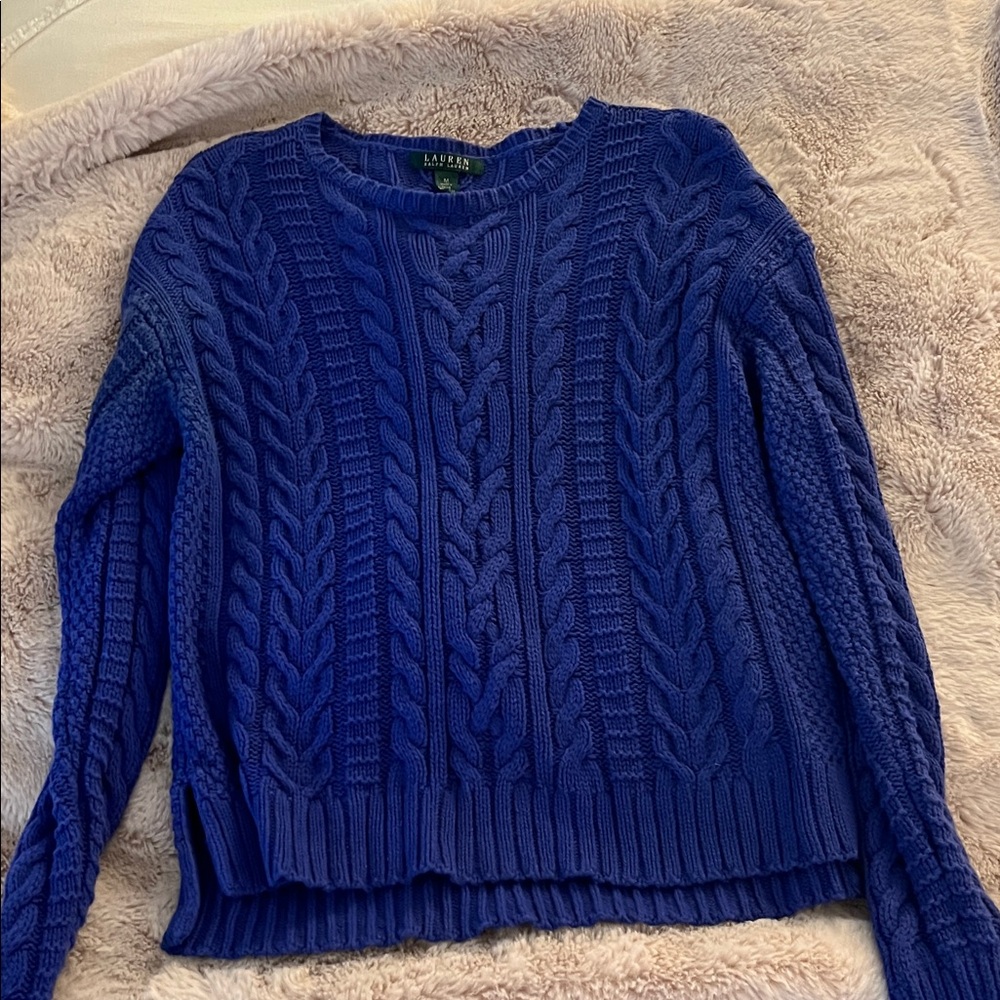 Ralph Lauren Women's Vibrant Blue Cable Knit Sweater